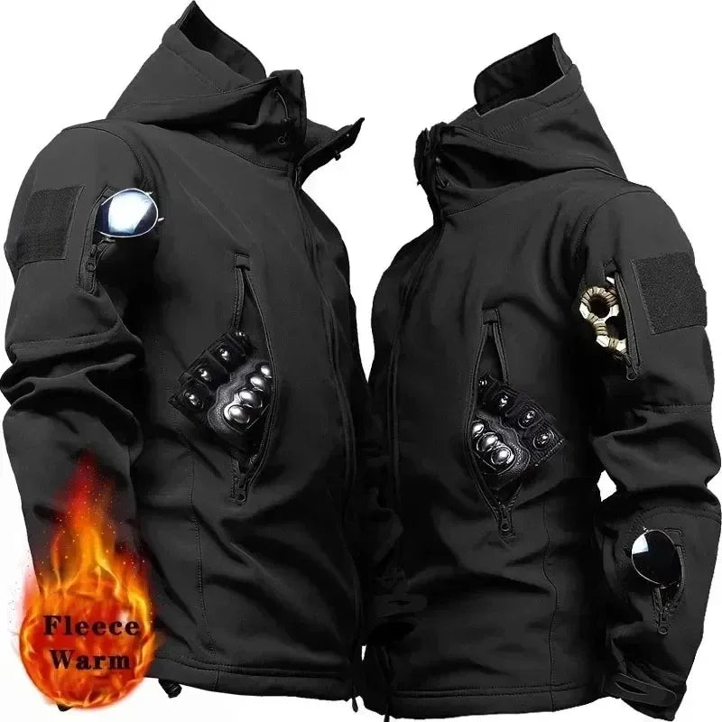 Men's Hooded Casual Military Outdoor Utility Jacket Fashion Sharkskin
