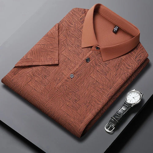 2024 Summer New Men's Business Print Short Sleeved POLO Shirt
