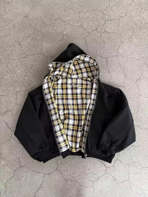 Winter Casual Plaid Print Hoodie Women's Warm Zip-Up Double-Sided Wear