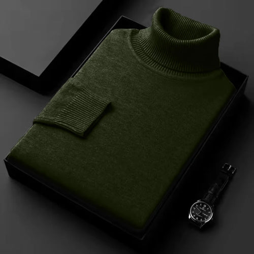New Mens Long Sleeve Knitted Sweaters Solid Color Turtleneck Coats