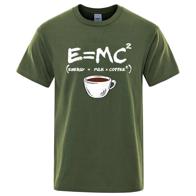 Summer Men's T-shirt 100% Cotton Casual Funny Energy=Milk+Coffee Print