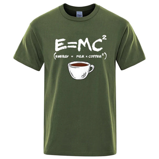Summer Men's T-shirt 100% Cotton Casual Funny Energy=Milk+Coffee Print