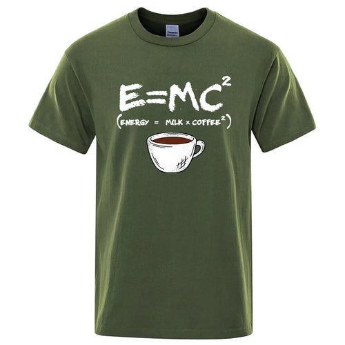 Summer Men's T-shirt 100% Cotton Casual Funny Energy=Milk+Coffee Print