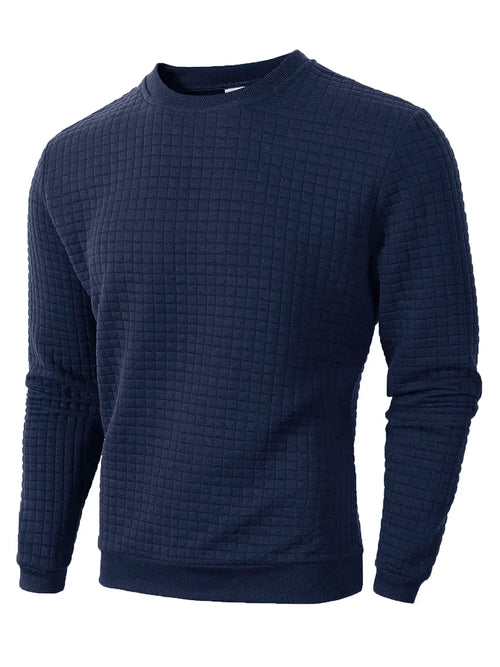 Autumn Men's Crew Neck Pullover Solid Color Casual Jacquard Check