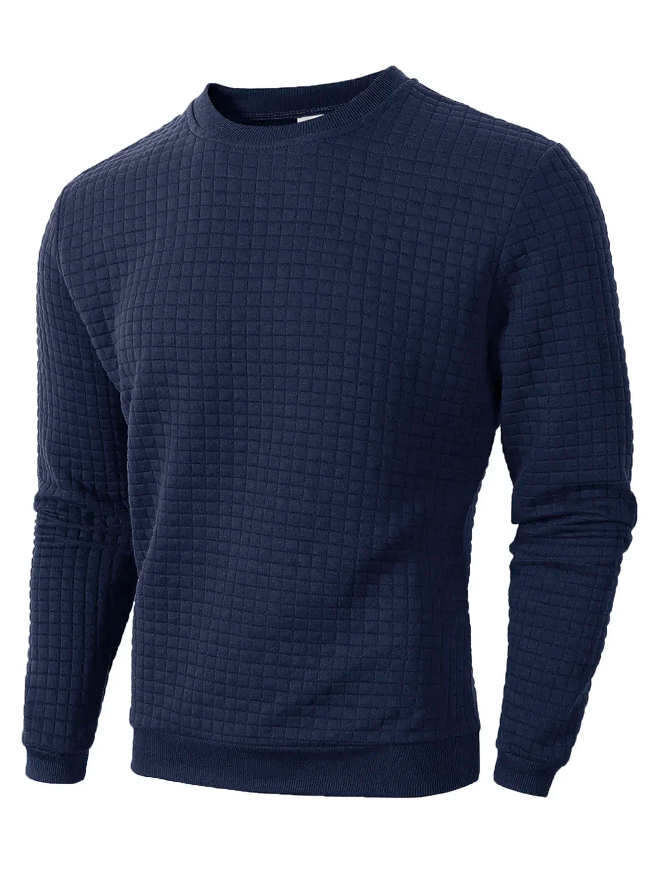 Autumn Men's Crew Neck Pullover Solid Color Casual Jacquard Check