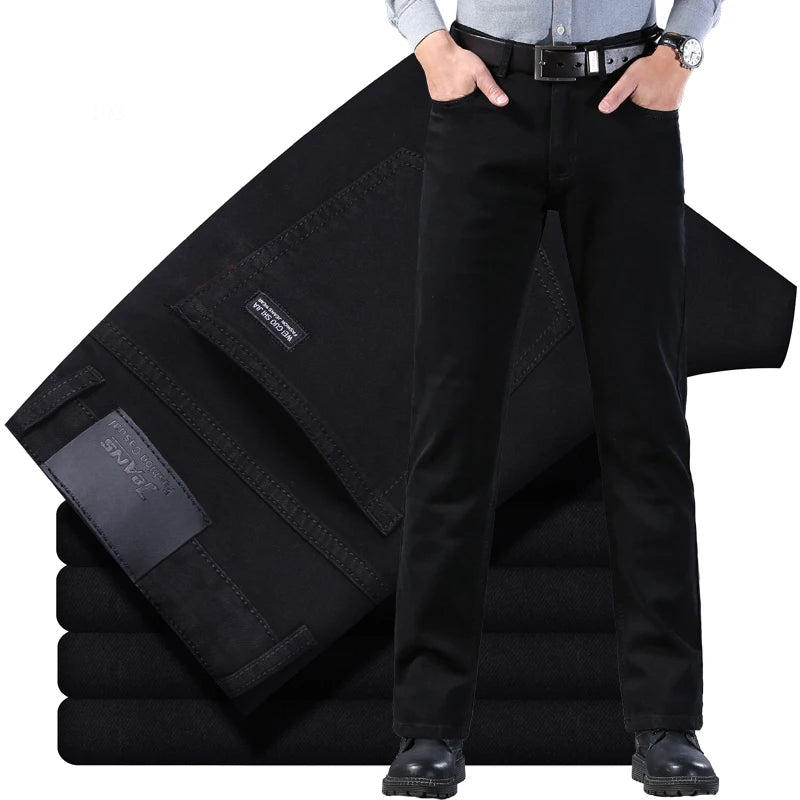 Men Classic Advanced Fashion Brand Pure Black Jeans Man Soft Breathe