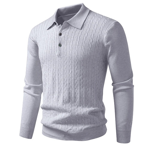 Autumn Mens Polo Sweater V Neck Long Sleeve Knit Button Polos Ribbed