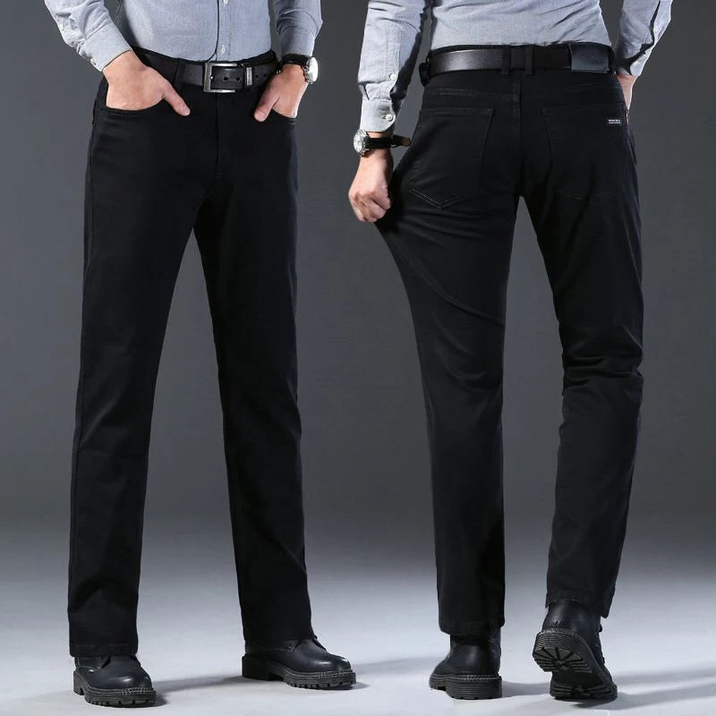 Spring Autumn Vintage Black Business Jeans Men Casual Straight Stretch