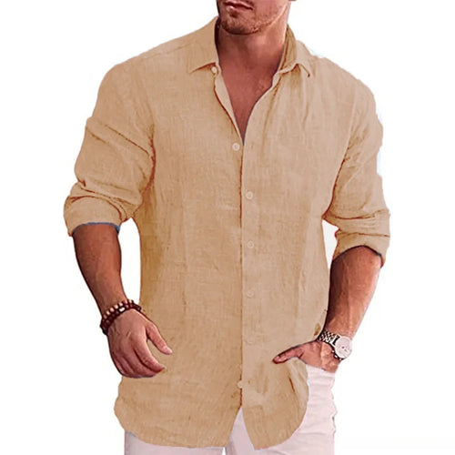 Cotton Linen Autumn Hot Selling Men's Long Sleeve Shirt Solid Color