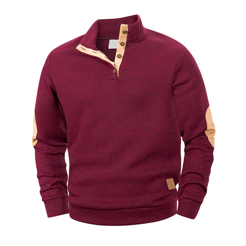 Spring Autumn Men's Casual Pullover Button Down Stand Collar Henley