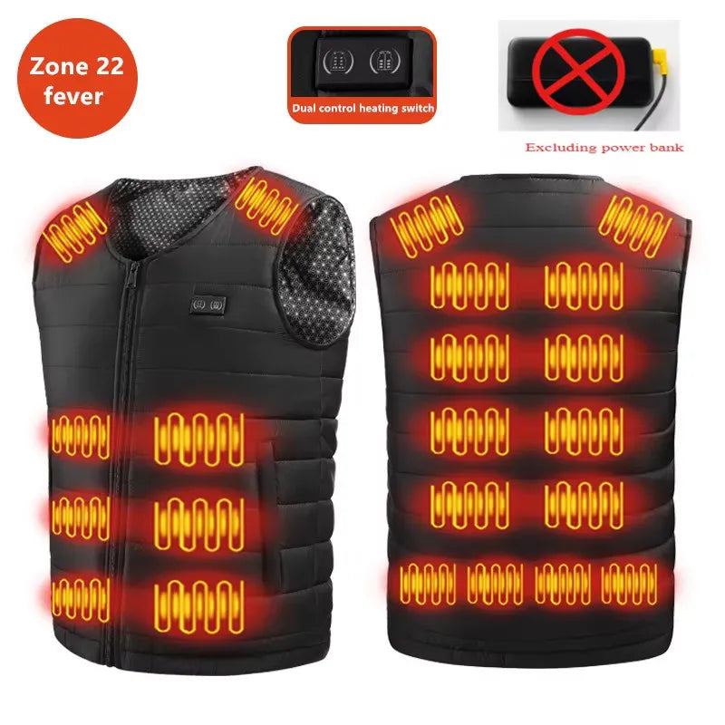 New Winter Unisex V-Neck 22 Zone Heat Resistant Warm Vest Middle-Aged