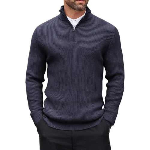 Autumn Men's Quarter Zip Pullover Dress Slim Sweater Mock Neck