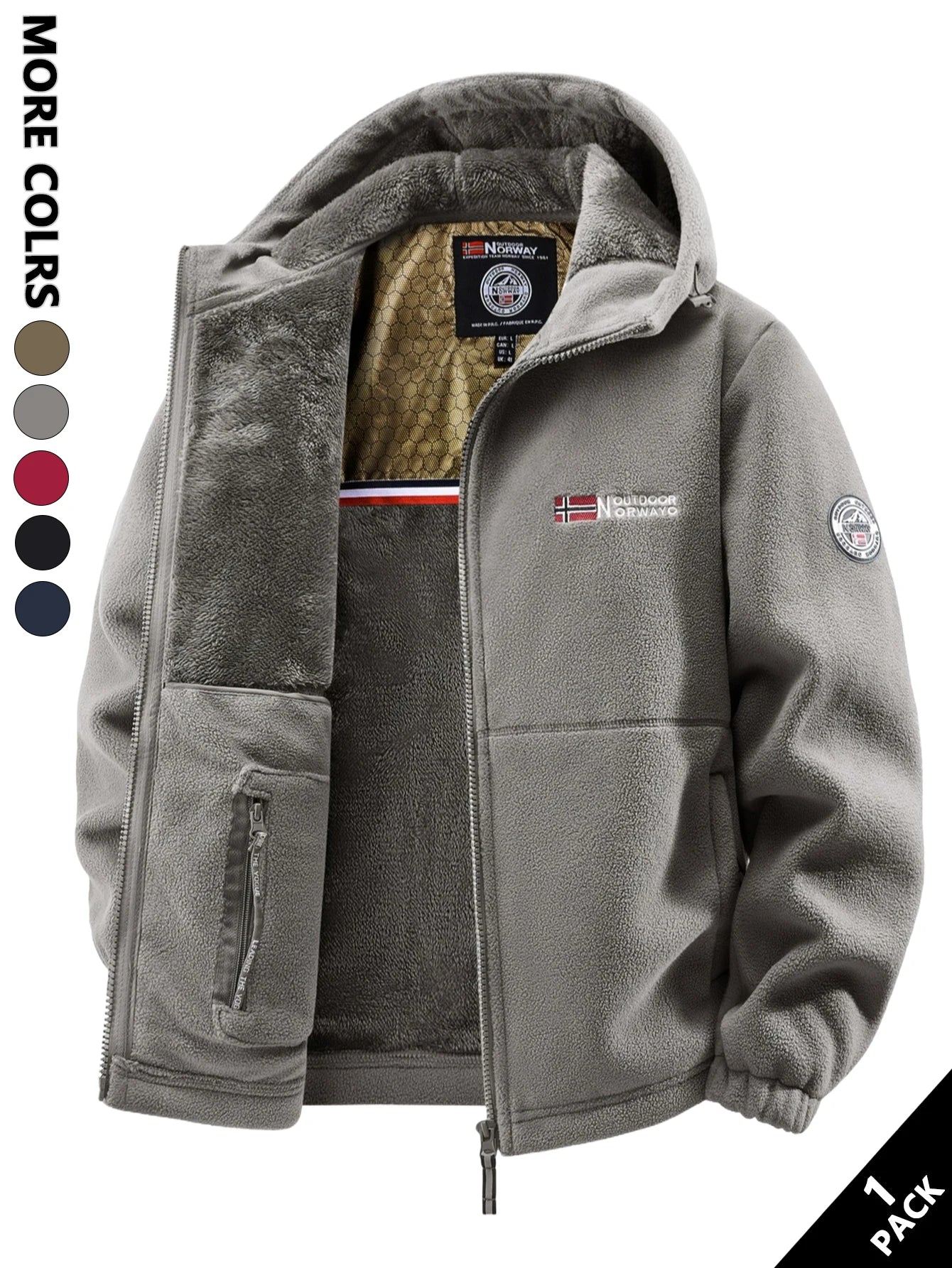 Men's Winter Fleece Hooded Jacket, Windproof and Warm, Suitable for