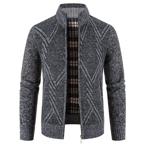 Winter Men's Fleece Cardigan Christmas Knit Sweater Coat Business