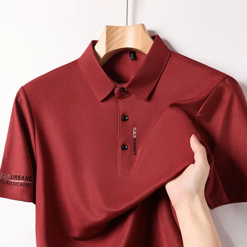 New Men's Business Casual Short Sleeved Shirt with Badge Solid Color