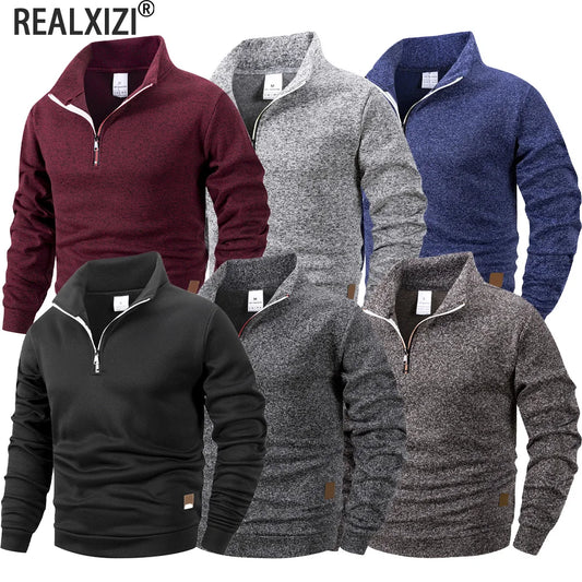 Autumn Men's Stand Collar Pullovers Slim Fit Warm Solid Color Half