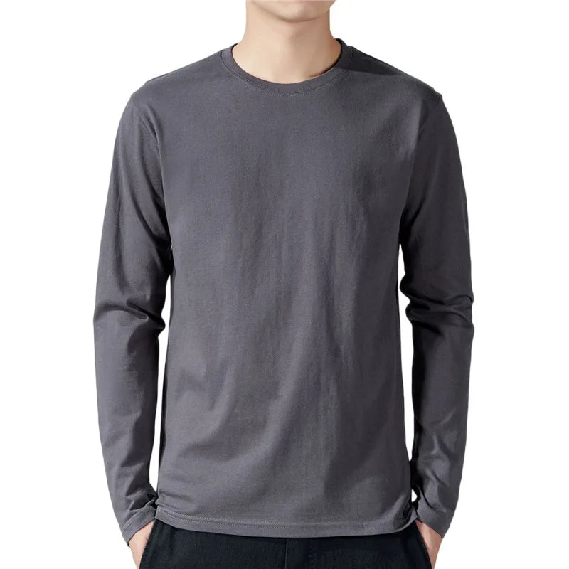 T Shirt For Men Cotton Long Sleeve T-shirts Solid Color Men's Clothing