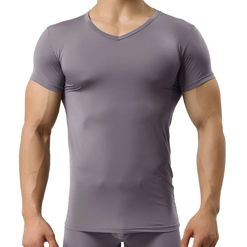 Men's Sheer Undershirts Man Ice Silk Mesh See through Basics Shirts