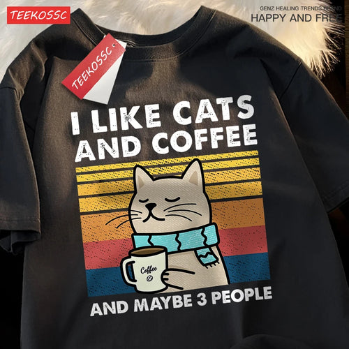 I Like Cats And Coffee Men Women T-Shirt Cotton Tee Clothes Hip Hop