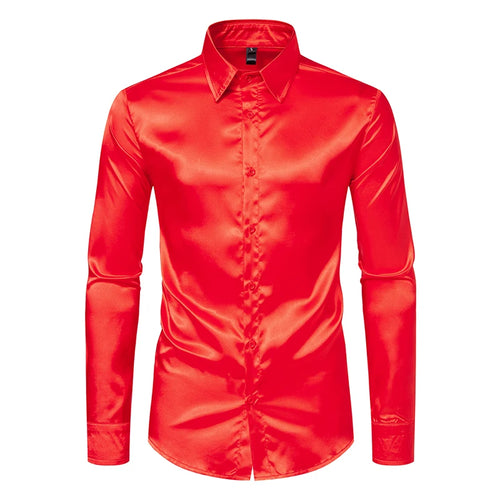 Men's Black Satin Luxury Dress Shirts Fashion Silk Smooth Tuxedo Shirt