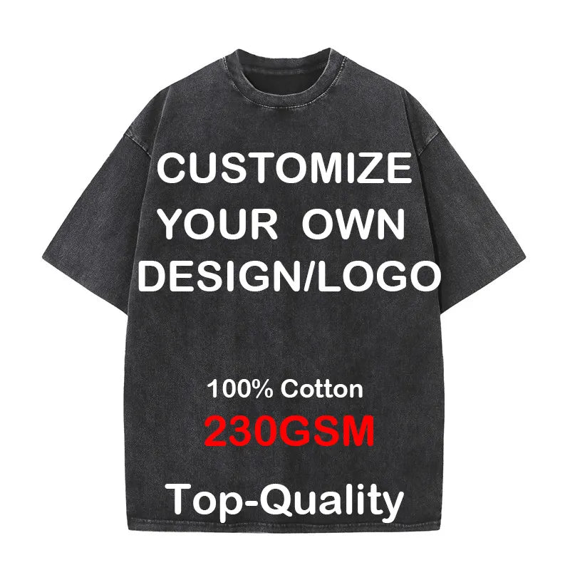 Custom Your LOGO Hip Hop Streetwear Men 100% Cotton T-shirts Oversized