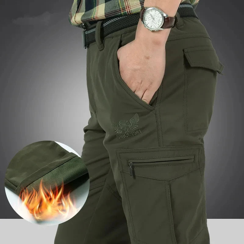 Men's Winter Fleece Tactical Pants Warm Cargo Pant Hunting SoftShell