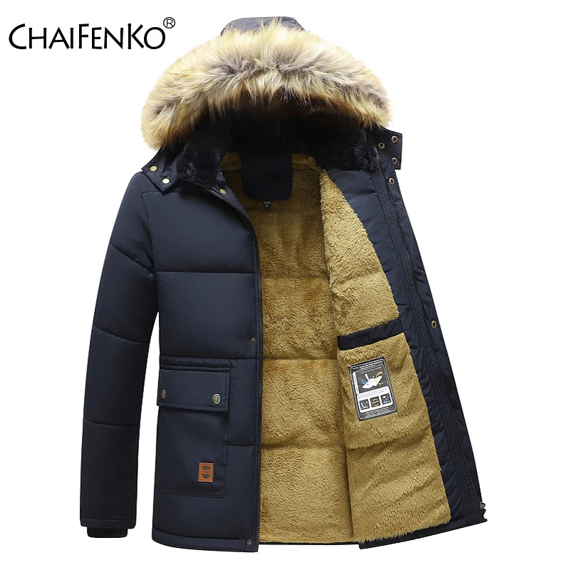 Men 2025 Winter New Windproof Fleece Warm Thick Jacket Parkas Coat Men