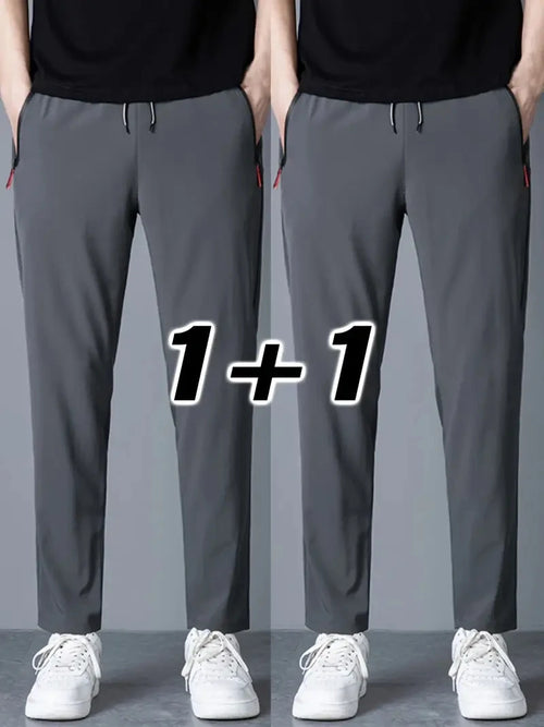 2 Pieces Men's Casual Pants Stretch Elastic Waist Jogger Korean