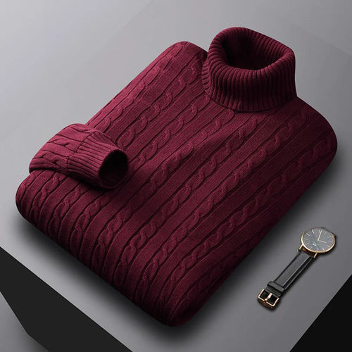 New Men's Turtleneck Sweater Solid Color High Neck Pullover Knitted