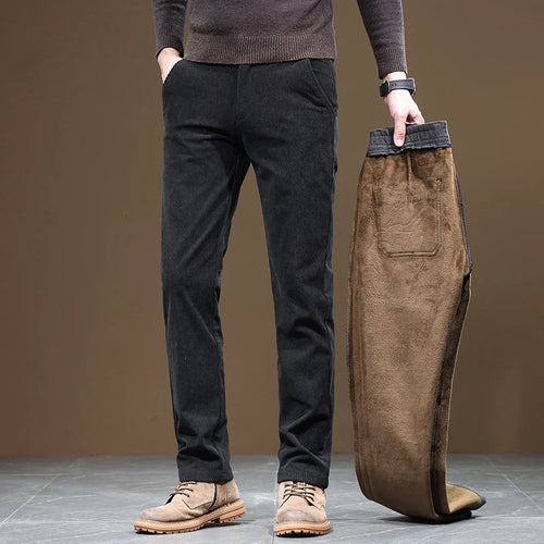 2025 New Winter Fleece Warm Corduroy Pants Men Business Fashion Slim