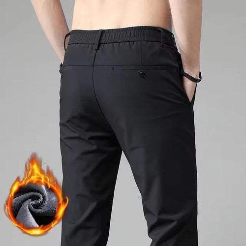 Winter Fleece Golf Casual Pants Men Business Slim Stretch Jogger Thick