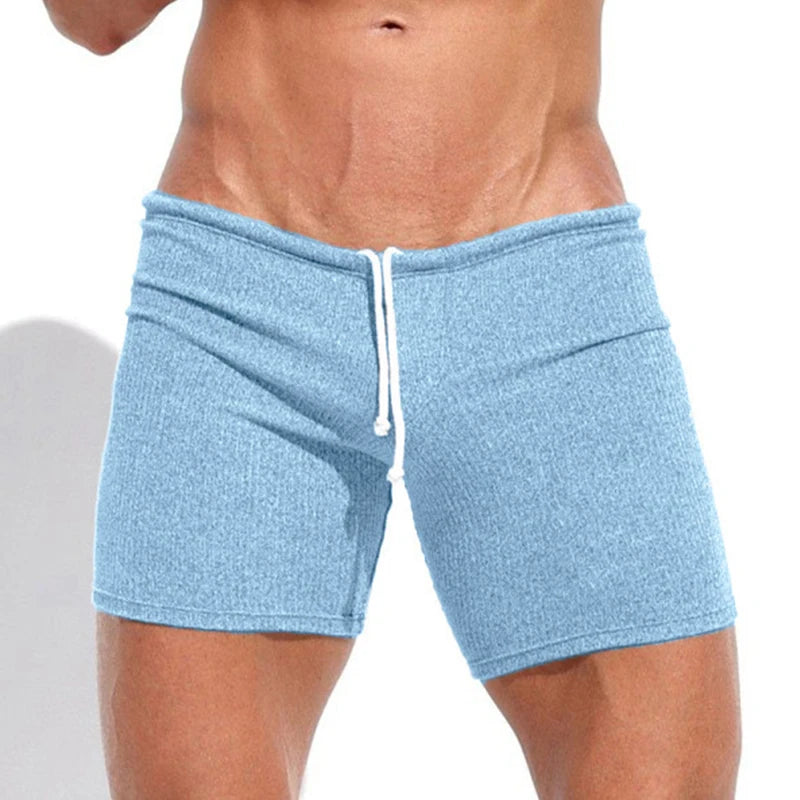 Summer Men's Shorts Casual Breathable Drawstring Shorts Solid-color
