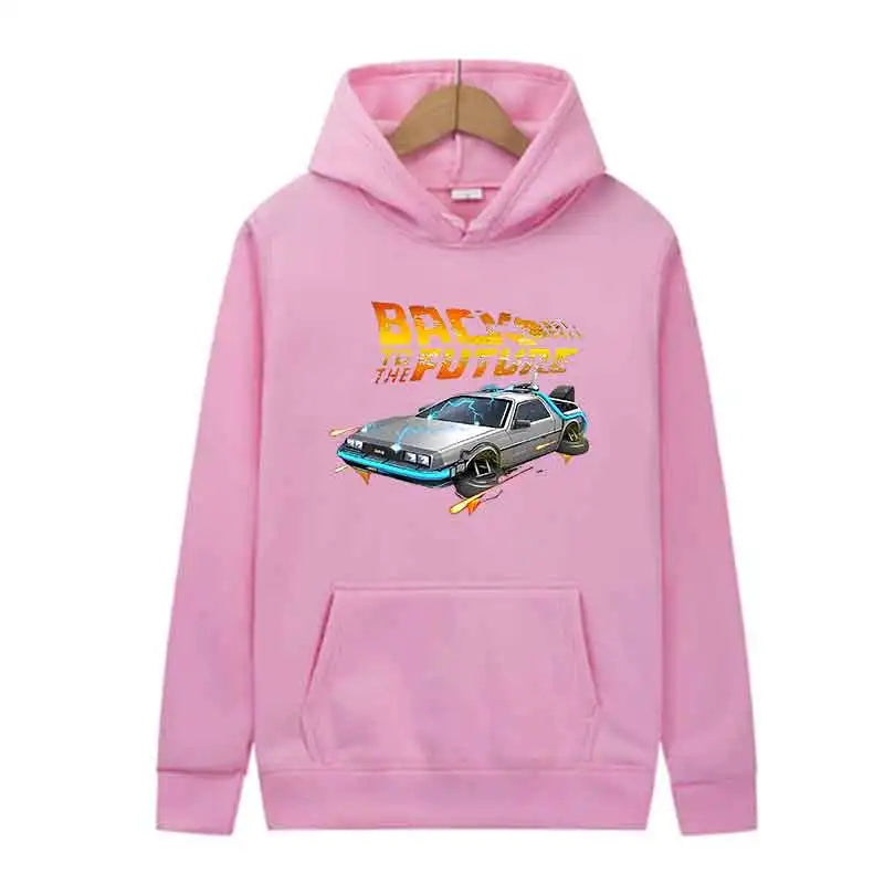 Back To The Future Retro DeLorean Car Print Hoodie Long Sleeve Tops