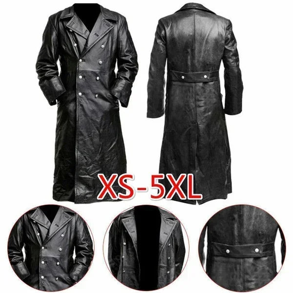 1MEN'S GERMAN CLASSIC WW2 MILITARY UNIFORM OFFICER BLACK REAL LEATHER