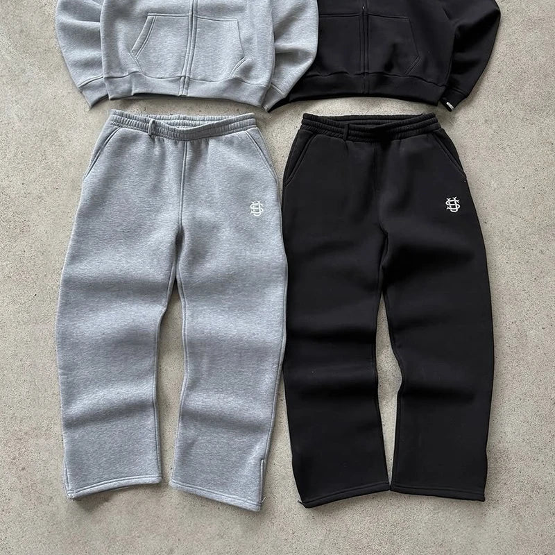 Autumn Drawstring Zipper Sweatpants Solid Color Casual High Street