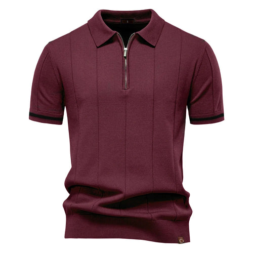 AIOPESON Men's Solid Color Sport Zipper Polo Shirt Athletic Social