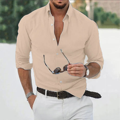 New Cotton Linen Shirts Men's Tops Causal Loose Solid Color Long