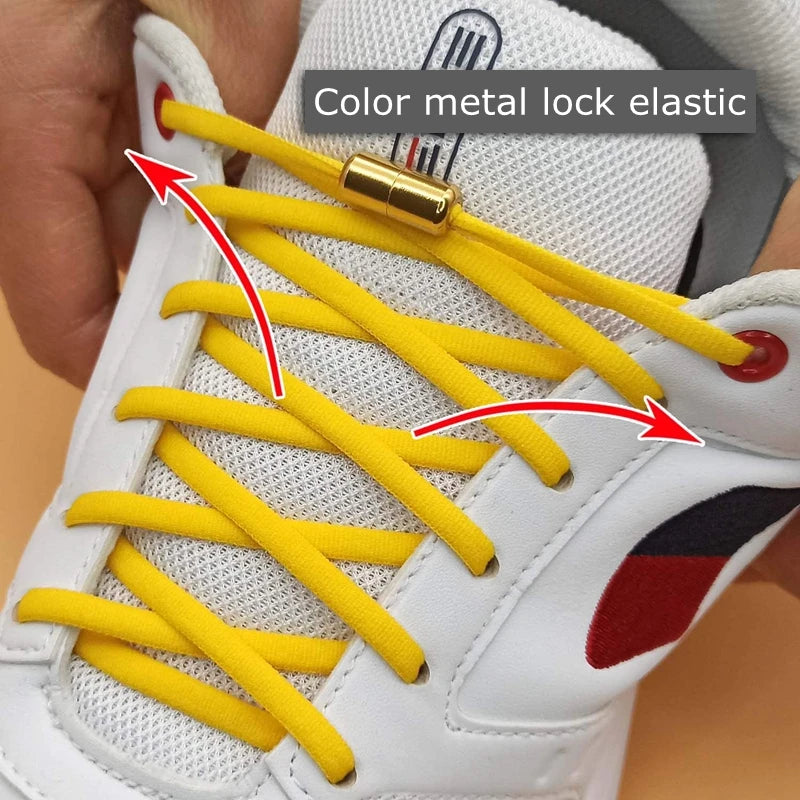 21 Colors No Tie Shoelaces For Sneakers Elastic Shoe Laces Round Metal