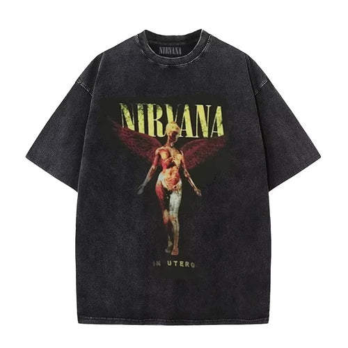 Nirvana rock band men's Retro cotton Washed Tee In Utero album man