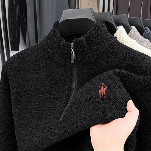 2025 New Mink Fleece Thick Sweater Men's Half Zipper Paul Knitted Base