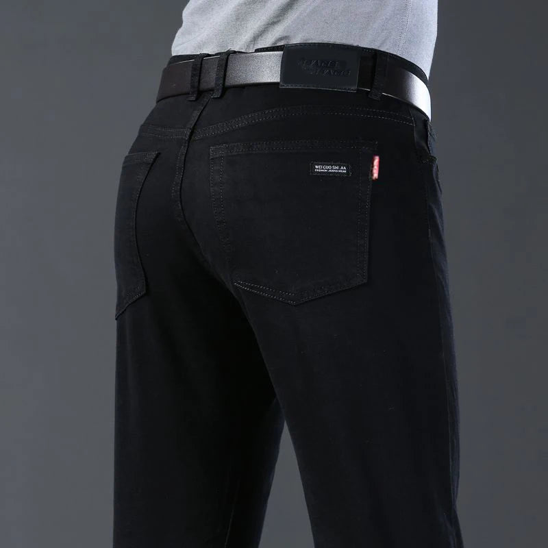 Spring Autumn Vintage Black Business Jeans Men Casual Straight Stretch