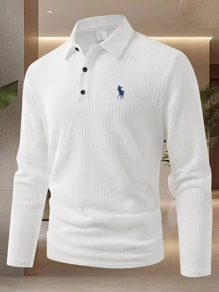 Men's high-end brand exquisite embroidered polo shirt long sleeved