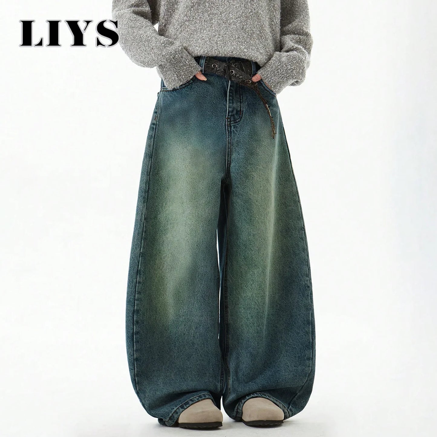 Men's Wear Blue Wide-Leg Denim Pants Baggy Jeans Vintage