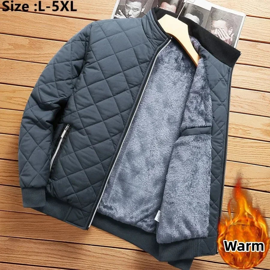 2024 Men's Thick Warm Bomber Jacket Coats Autumn Winter Fleece Lined