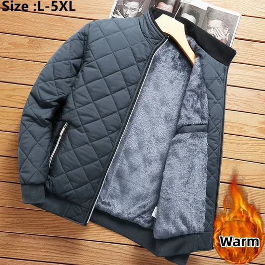 2024 Men's Thick Warm Bomber Jacket Coats Autumn Winter Fleece Lined