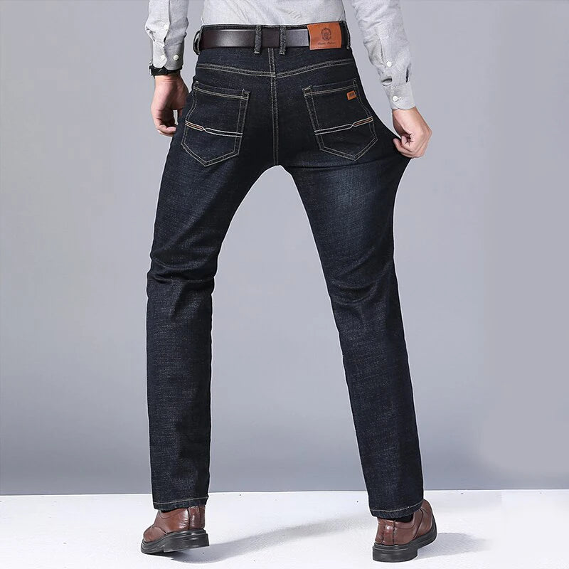 Men's Soft Straight Denim Pants 2025 Autumn Classic Business Black
