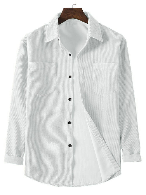 Men's casual long-sleeved corduroy solid color lapel shirt