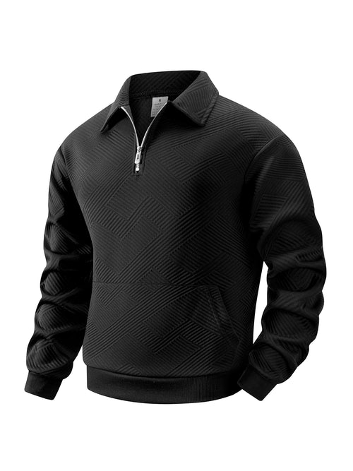 Autumn Men's Casual Sweatshirt Quarter Zip Solid Color Pullover
