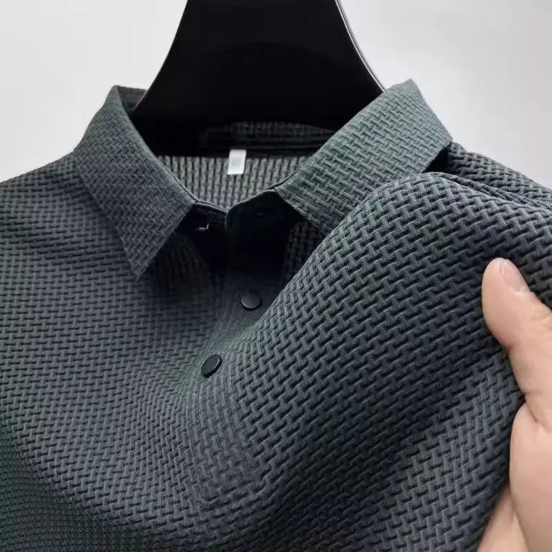 Summer New Men's Lop-up Hollow Short-sleeved Polo Tee Shirt Ice Silk
