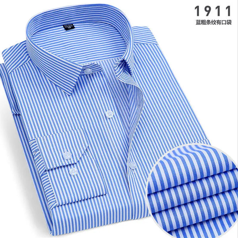 Men's long-sleeved shirt business casual solid color striped plaid